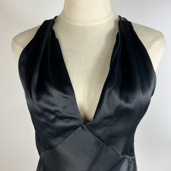 ZARA Satin Side Tie Triangle V-Neck Black Top Womens Small - Picture 3 of 7